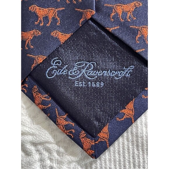 Ede & Ravenscroft Nov Lab Silk Necktie Handmade in England Dog Blue Orange NWT - Picture 5 of 11